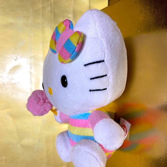 HELLO KITTY TY VTG 2015 FLORA PASTEL RAINBOW KITTY HOLDING COTTON CANDY PLUSH 6” - Picture 7 of 13